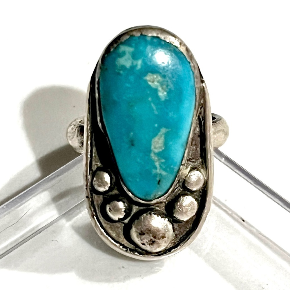 Navajo, Vintage Old Pawn Candelaria Turquoise Sterling Silver Ring